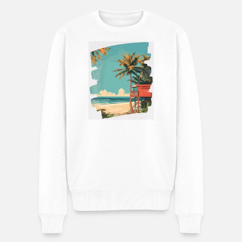 Strand Palmen Sonne Sommer - Männer Premium Bio Pullover - Weiß