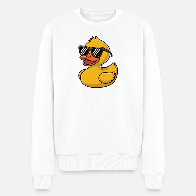 Gummiente mit Sonnenbrille - Männer Premium Bio Pullover - Weiß
