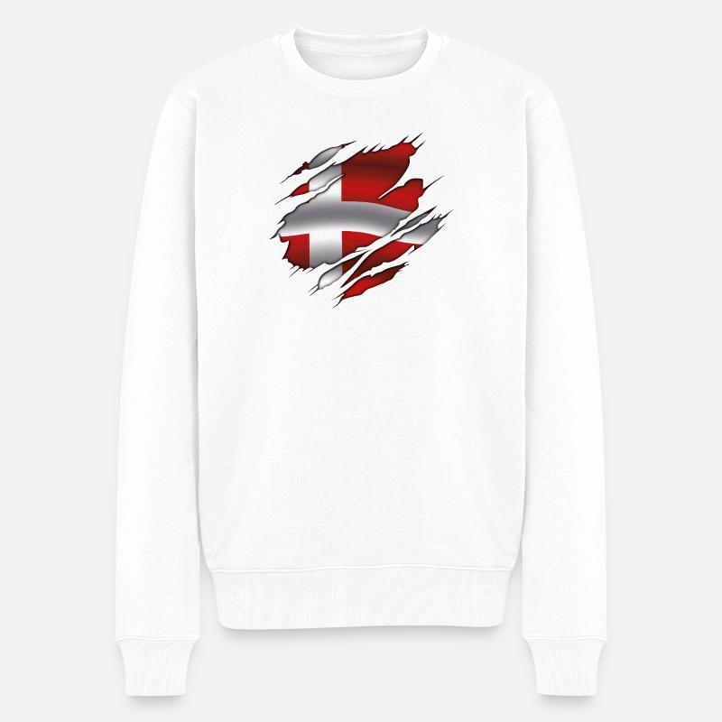 Flagge von Dänemark - Dänemark - Zerrissene Flagge - Männer Premium Bio Pullover - Weiß