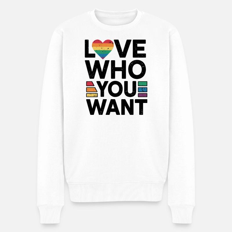 Regenbogenherz Pride Print - Männer Premium Bio Pullover - Weiß