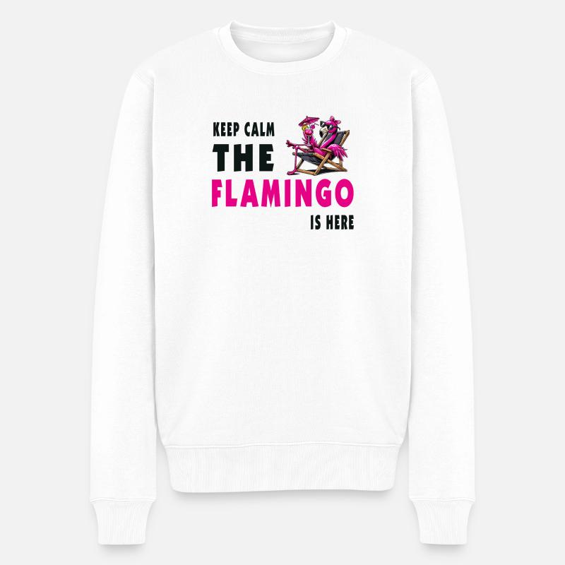 Keep Calm – Flamingo Style - Männer Premium Bio Pullover - Weiß