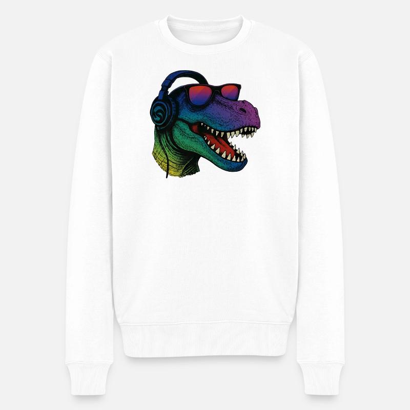 Cooler T-Rex Dinosaurier 90er Sonnenbrille  - Männer Premium Bio Pullover - Weiß