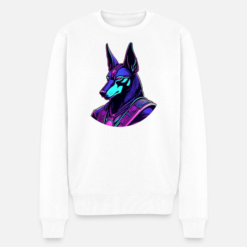 Futuristischer Anubis im Neon-Look - Männer Premium Bio Pullover - Weiß