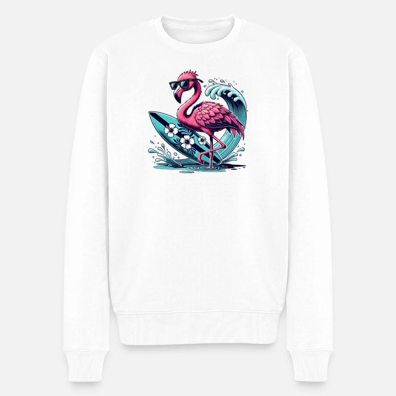 Flamant rose surfeur avec style - Pull Premium bio Homme - blanc