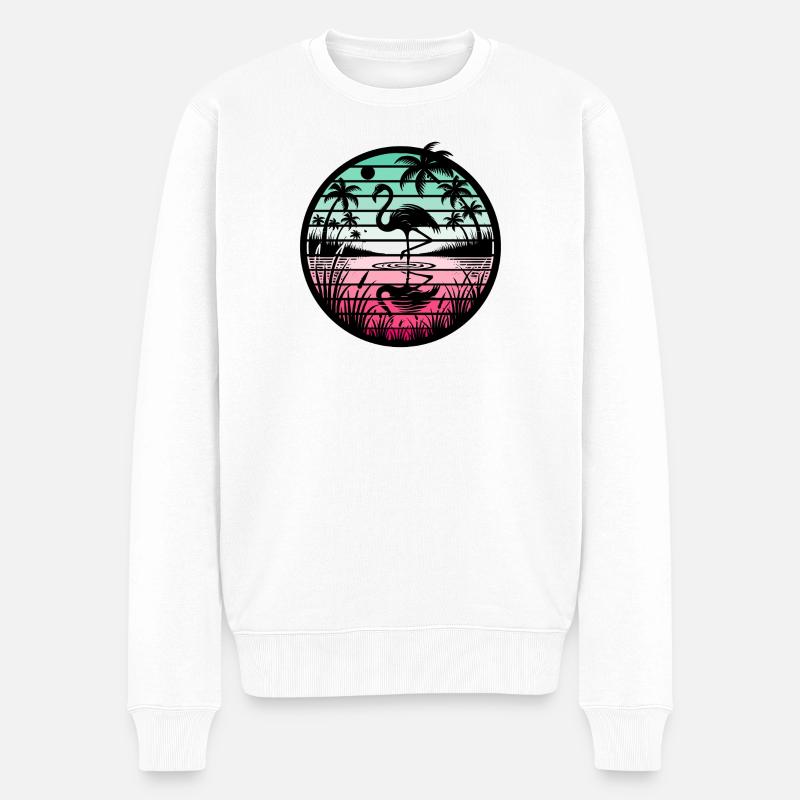 Retro Flamingo Sunset - Männer Premium Bio Pullover - Weiß