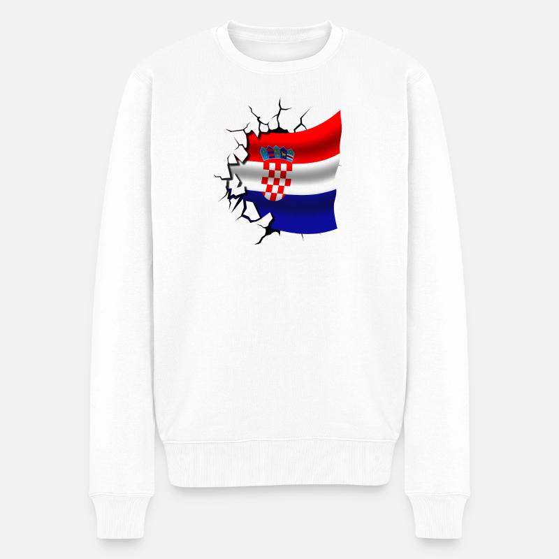 Bandera de Croacia - Kroatien - Flagge Broken Design - Männer Premium Bio Pullover - Weiß