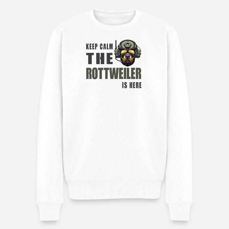 Rottweiler – Keep Calm Design - Männer Premium Bio Pullover - Weiß