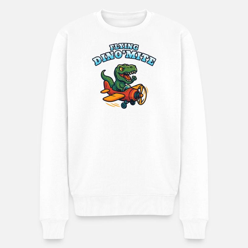 Fliegendes Dino'Mite-Flugzeug - Männer Premium Bio Pullover - Weiß