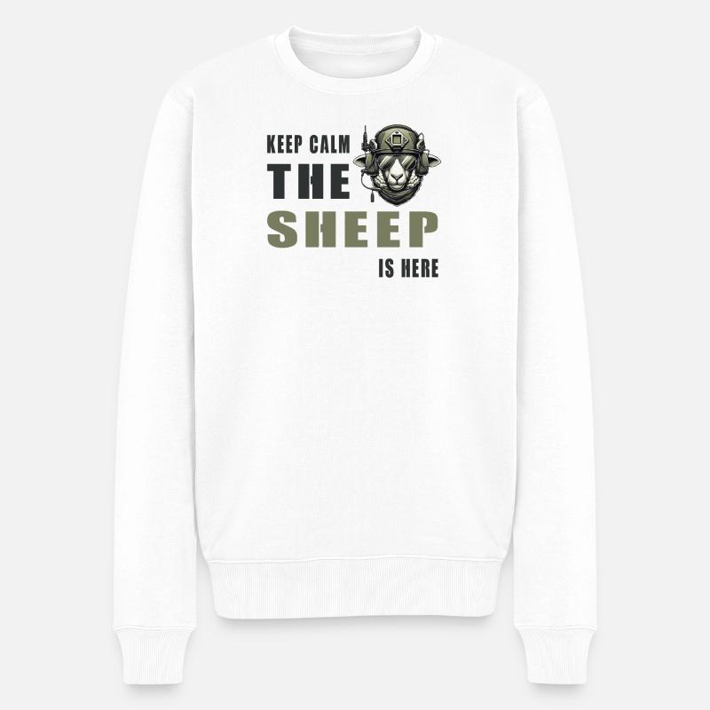 Schaf – Keep Calm Design - Männer Premium Bio Pullover - Weiß