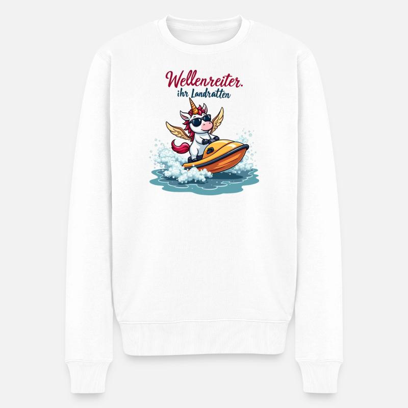 Wellenreiter-Einhorn - Männer Premium Bio Pullover - Weiß