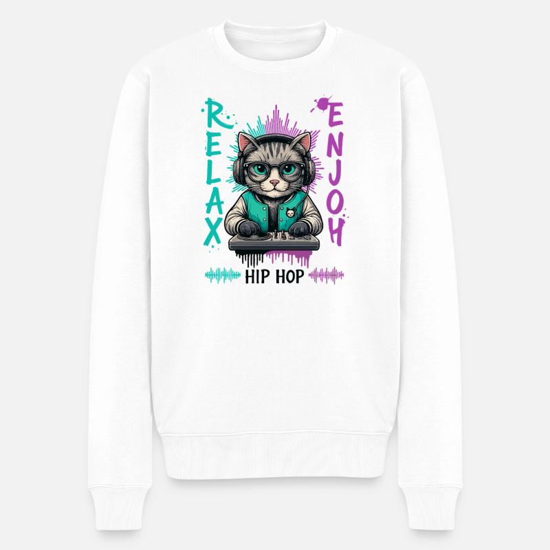 CatDJ Hip-Hop Splash - Pull Premium bio Homme - blanc