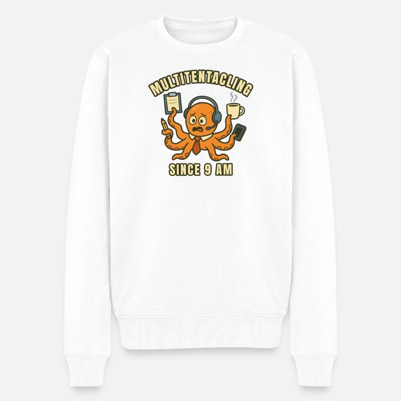 Poulpe multitâche à 9h. - Pull Premium bio Homme - blanc