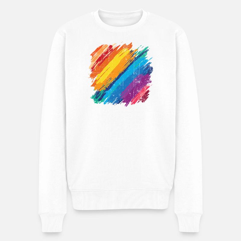 Lebendiges Regenbogen-Pinselstrich-Kunstwerk - Männer Premium Bio Pullover - Weiß
