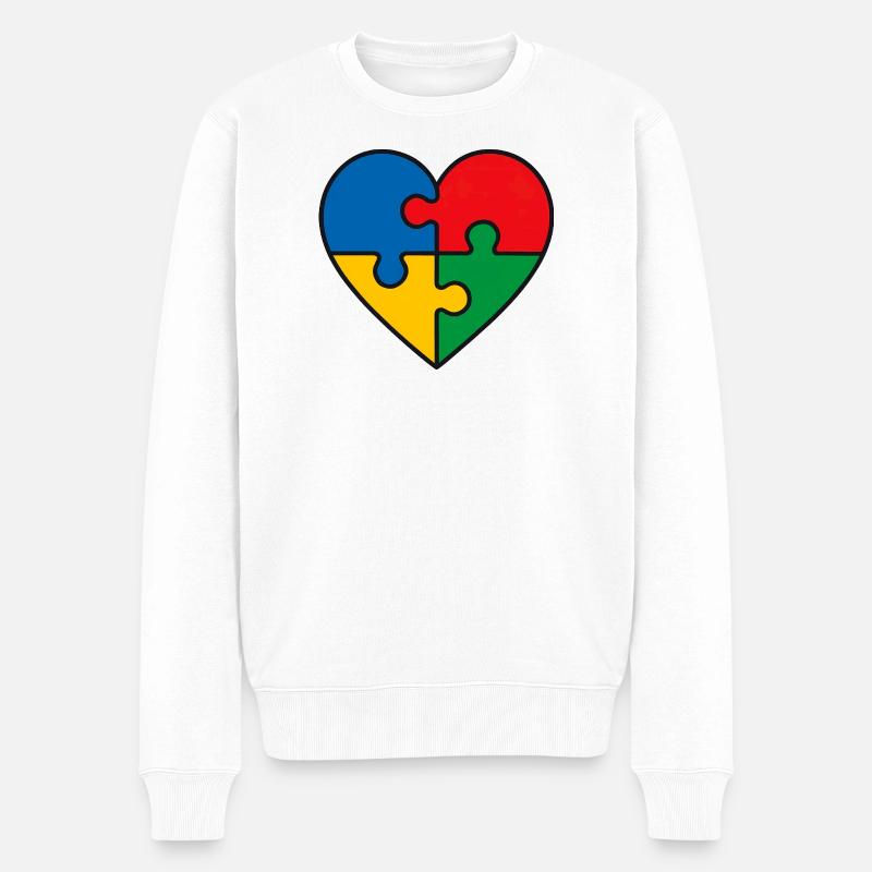 Puzzle Herz Autismus Symbol - Spruch Geschenk - Männer Premium Bio Pullover - Weiß