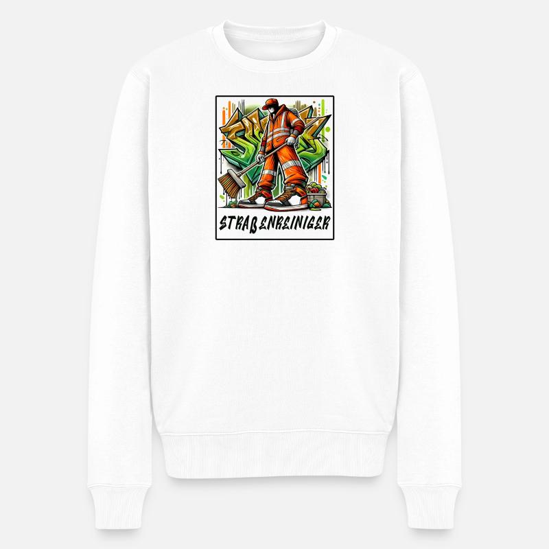 Straßenreiniger im Graffiti-Style - Männer Premium Bio Pullover - Weiß