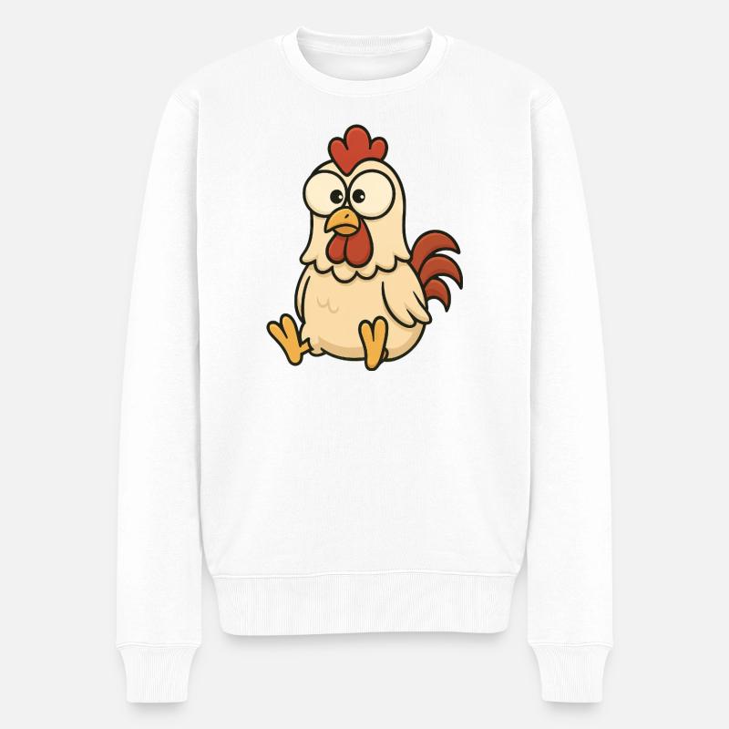 Süßes verwirrtes Huhn Cartoon mit Kulleraugen  - Männer Premium Bio Pullover - Weiß