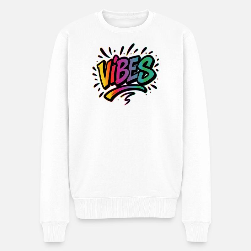 VIBES Graffiti Schriftzug – Farbstarkes Statement - Männer Premium Bio Pullover - Weiß