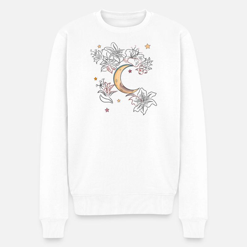 Lune avec des fleurs - Pull Premium bio Homme - blanc