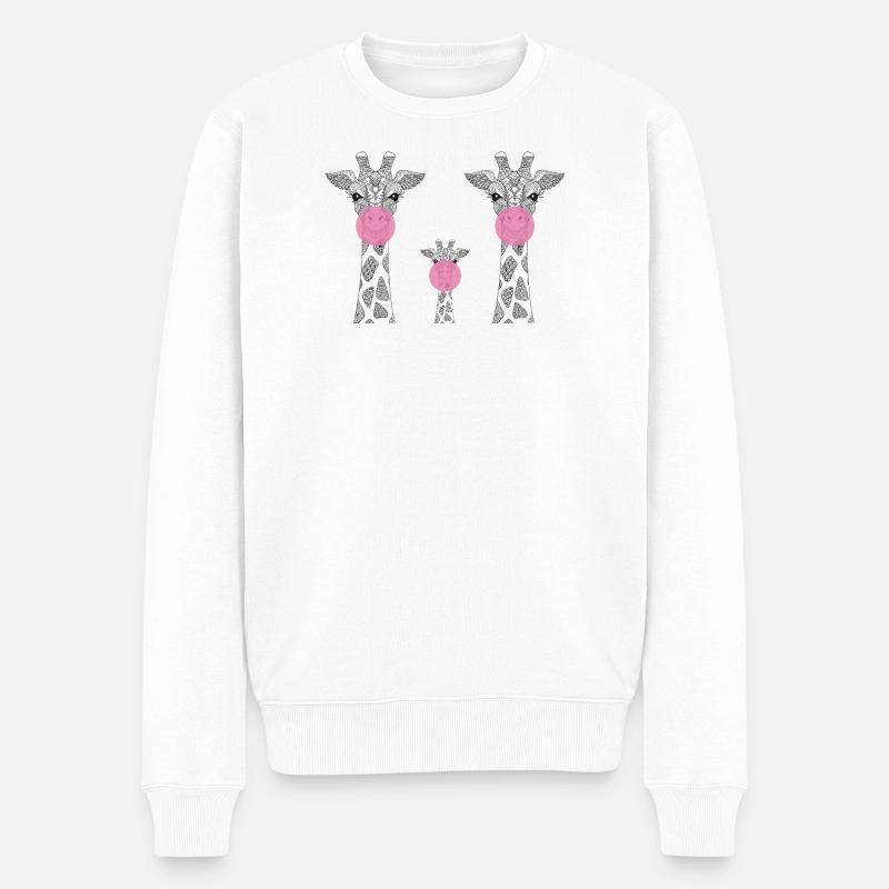 Giraffen-Familie mit Kaugummi - Männer Premium Bio Pullover - Weiß