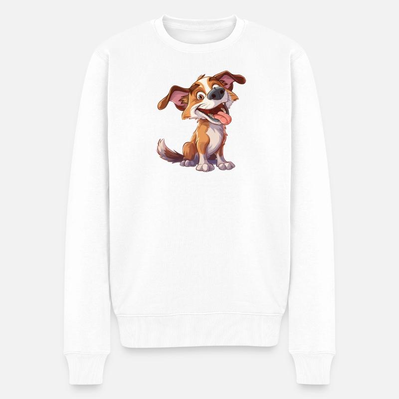 Chien de dessin animé joyeux - Pull Premium bio Homme - blanc
