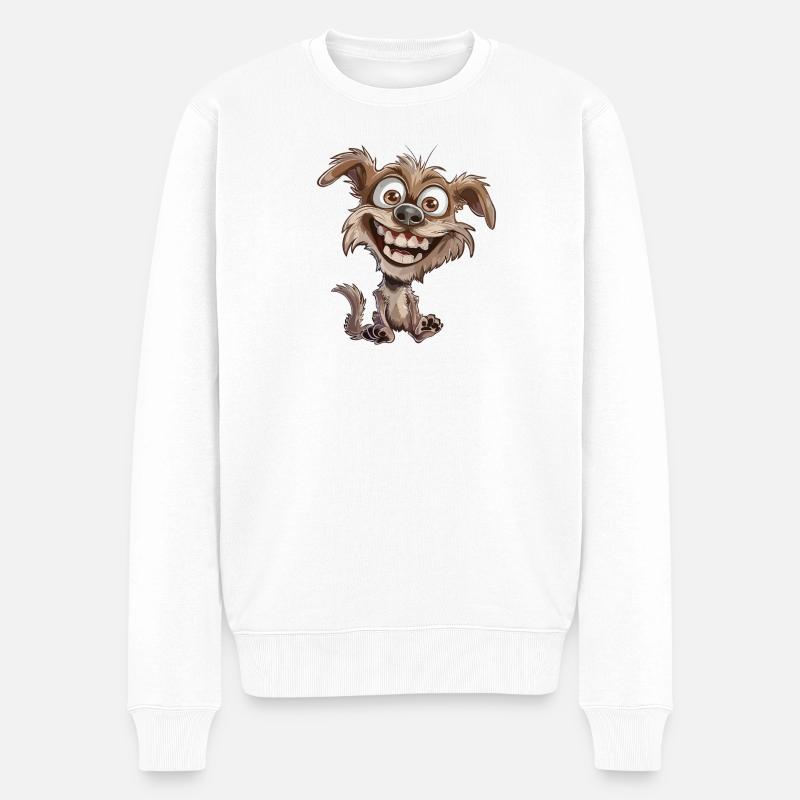 Lachender Cartoon Hund Crazy - Männer Premium Bio Pullover - Weiß