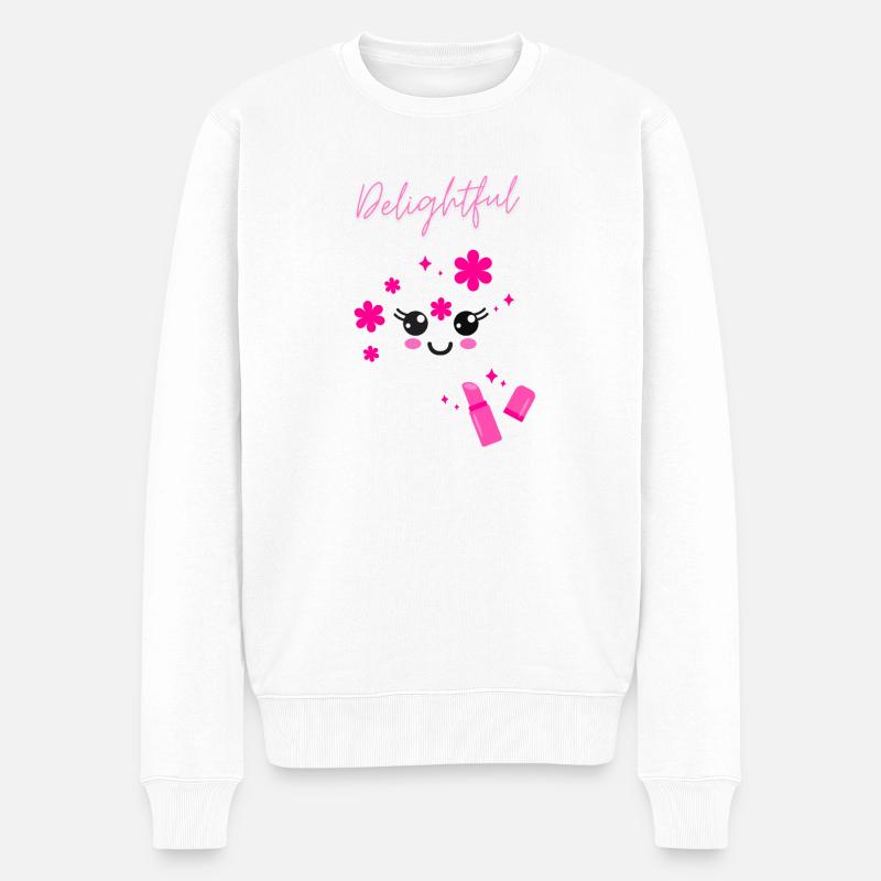 Delightful mit niedlichem Kawaii-Gesicht Lipstick - Männer Premium Bio Pullover - Weiß