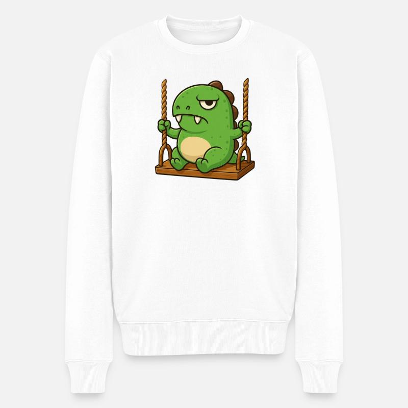 Mürrisch T-Rex auf Schaukel genervt und beleidigt - Männer Premium Bio Pullover - Weiß