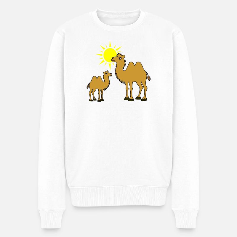 Mère et bébé chameau avec soleil - Pull Premium bio Homme - blanc