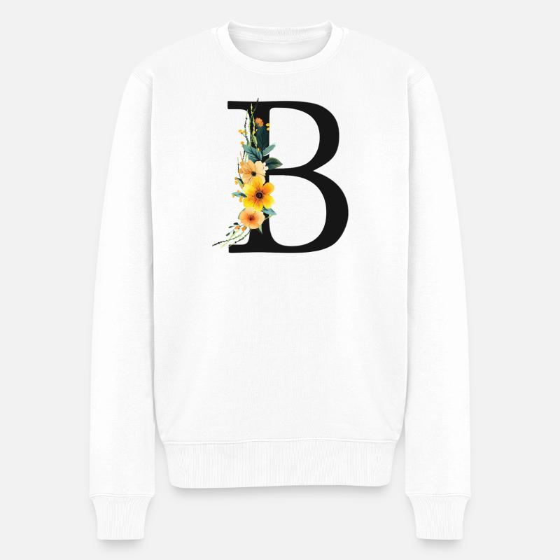 B Monogramm, Floral, personalisierbar - Männer Premium Bio Pullover - Weiß