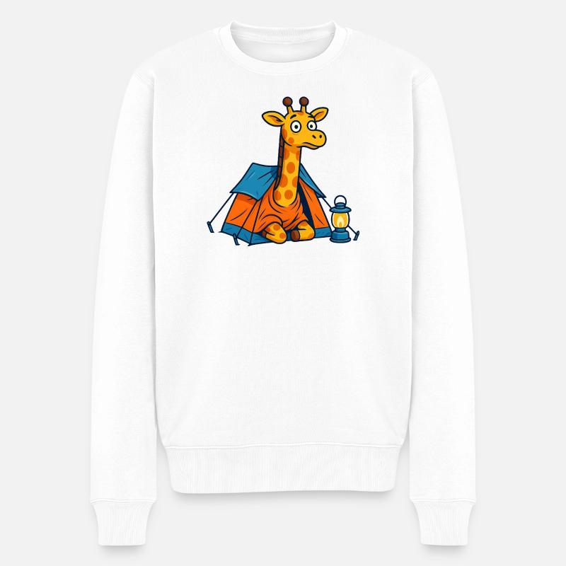dessin animé girafe camping design - Pull Premium bio Homme - blanc