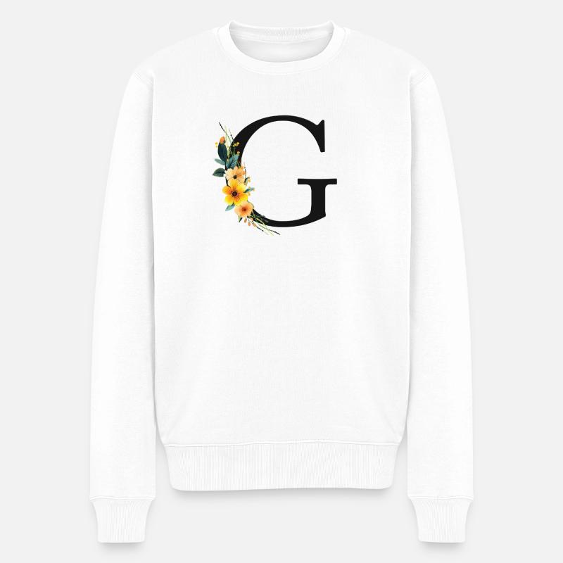 G Monogram, Floral, Personnalisable - Pull Premium bio Homme - blanc