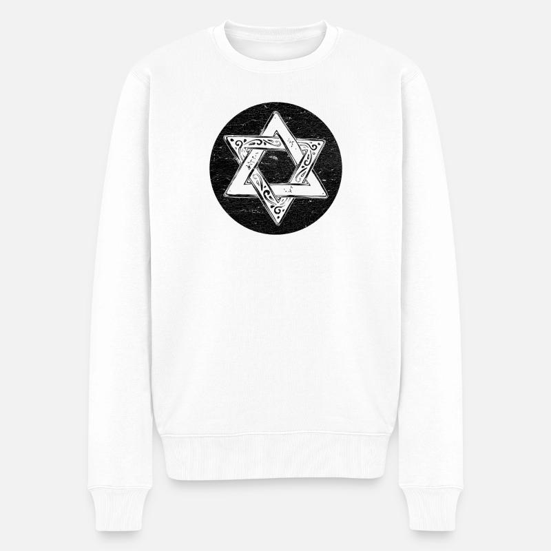 Davidstern mit schwarzem Kreis - Männer Premium Bio Pullover - Weiß