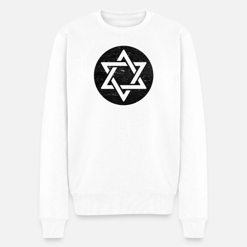 Davidstern im schwarzen Kreis - Männer Premium Bio Pullover - Weiß