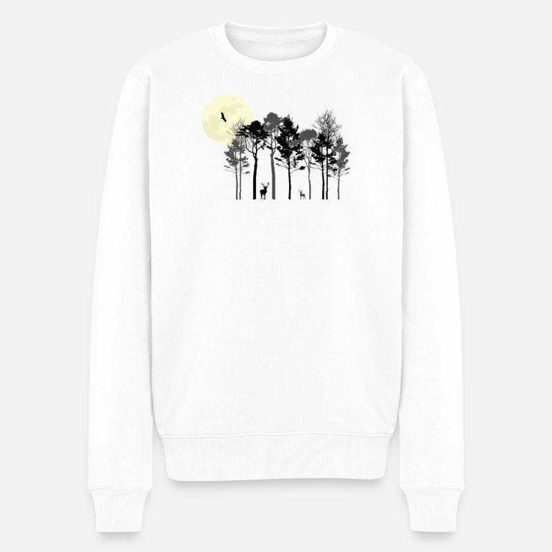 Mystische Nachtwald-Silhouette - Männer Premium Bio Pullover - Weiß