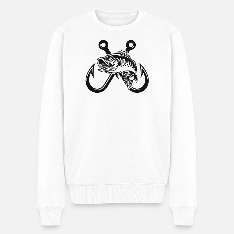Barsch-Angelhaken - Männer Premium Bio Pullover - Weiß