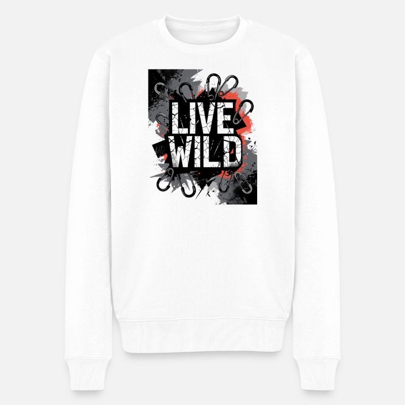 Live Wild Graffiti Design - Männer Premium Bio Pullover - Weiß