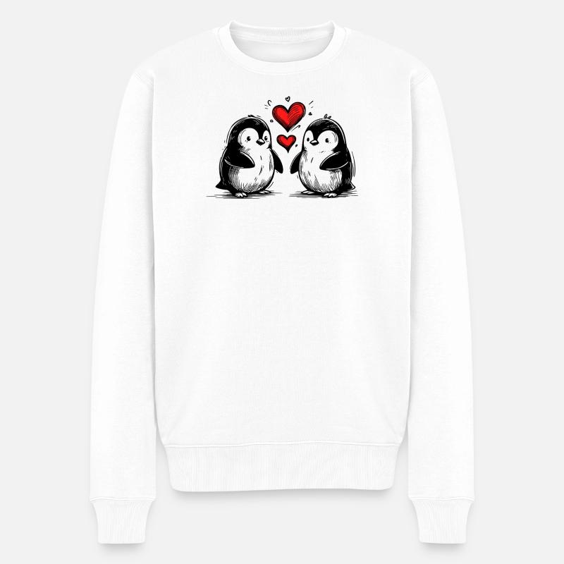 Verliebte Pinguine halten Herzen - Männer Premium Bio Pullover - Weiß