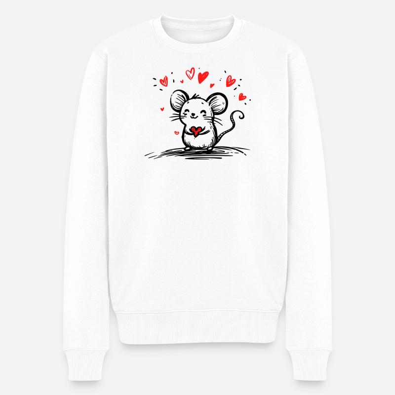 Verliebte Maus mit schwebenden Herzen - Männer Premium Bio Pullover - Weiß