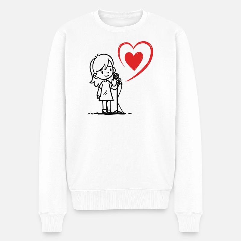 Mädchen singt mit einer Herznote - Männer Premium Bio Pullover - Weiß