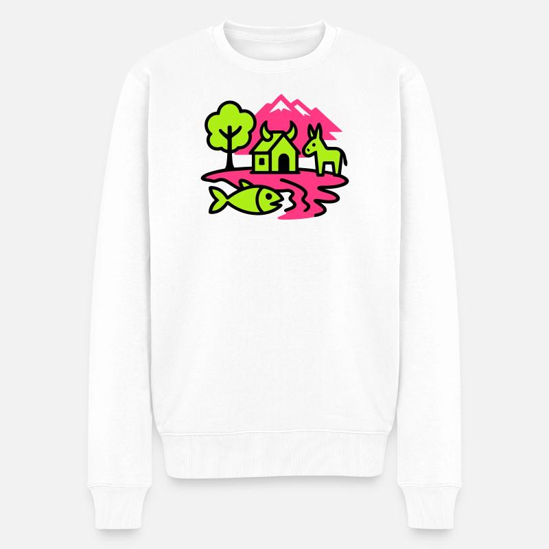 Naive Pop-Art Landschaft - Männer Premium Bio Pullover - Weiß