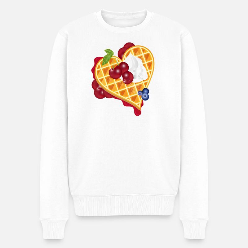Goldene Herzwaffel Illustration mit Kirschen - Männer Premium Bio Pullover - Weiß