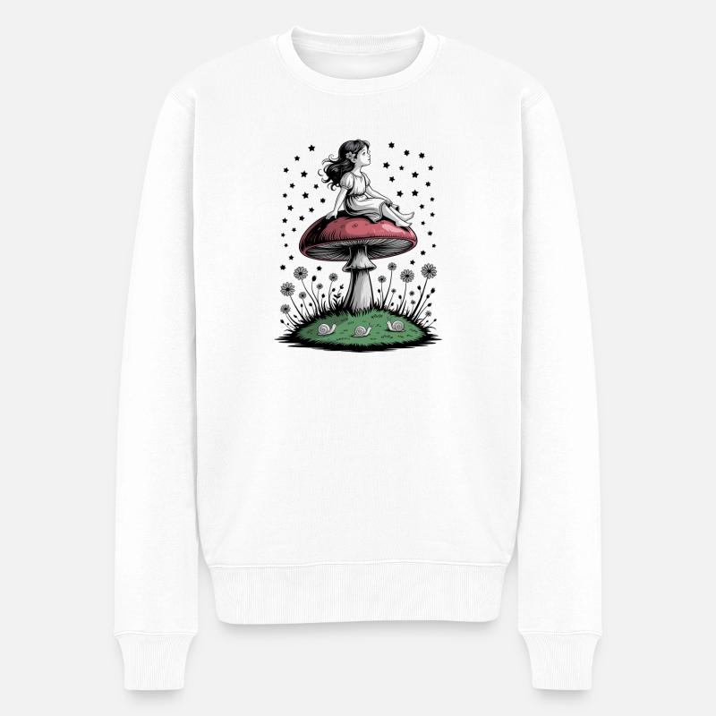 Mädchen Pilz Wald Fee Sterne Zauber - Männer Premium Bio Pullover - Weiß