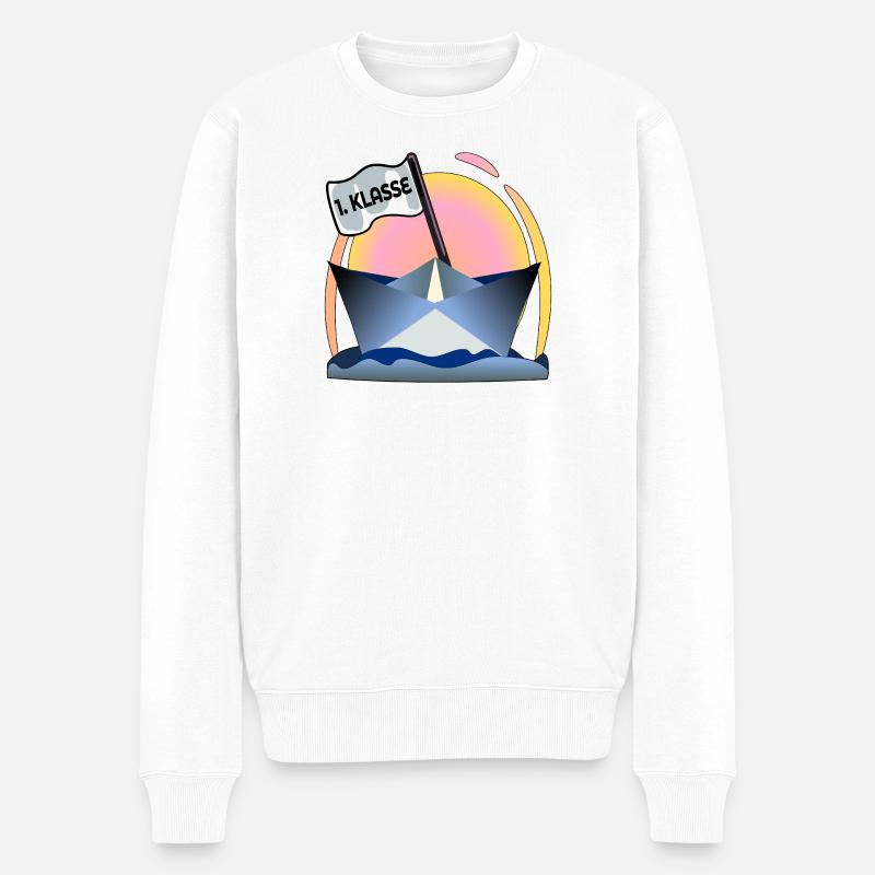 Einschulung Schulanfang Papierboot - Männer Premium Bio Pullover - Weiß