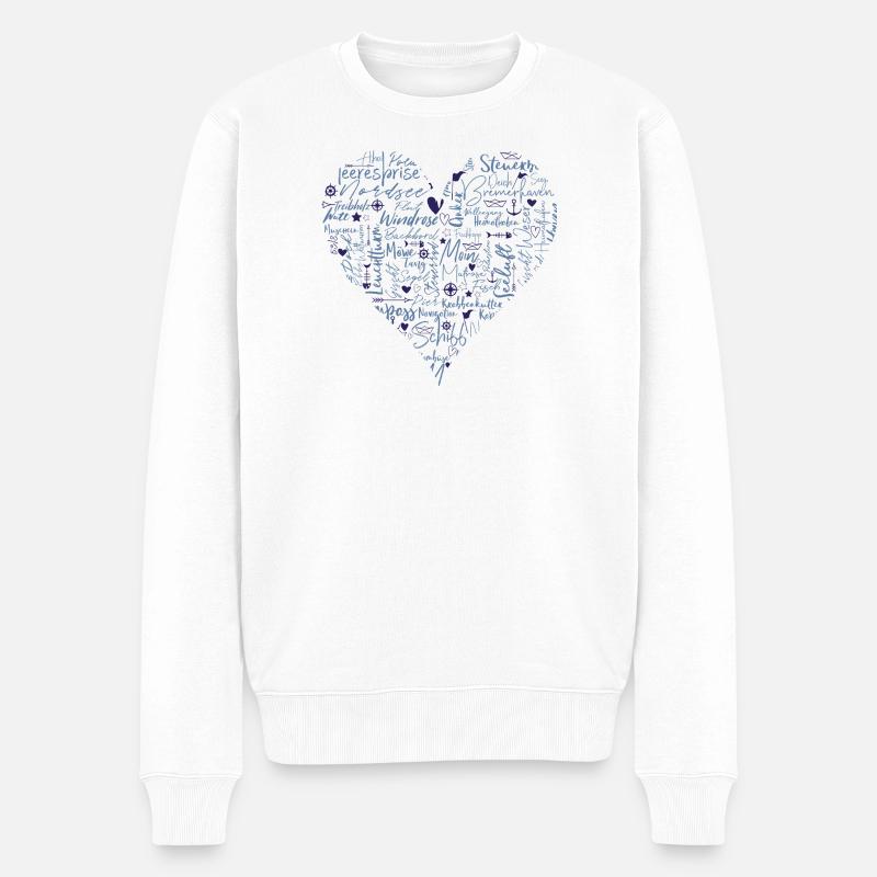 Maritimes Herz, blau - Männer Premium Bio Pullover - Weiß