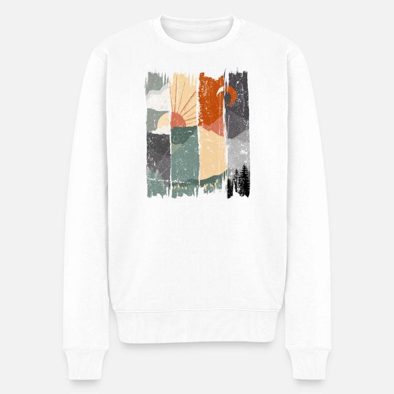 Abstrakte Sonnenuntergangslandschaft Illustration - Männer Premium Bio Pullover - Weiß