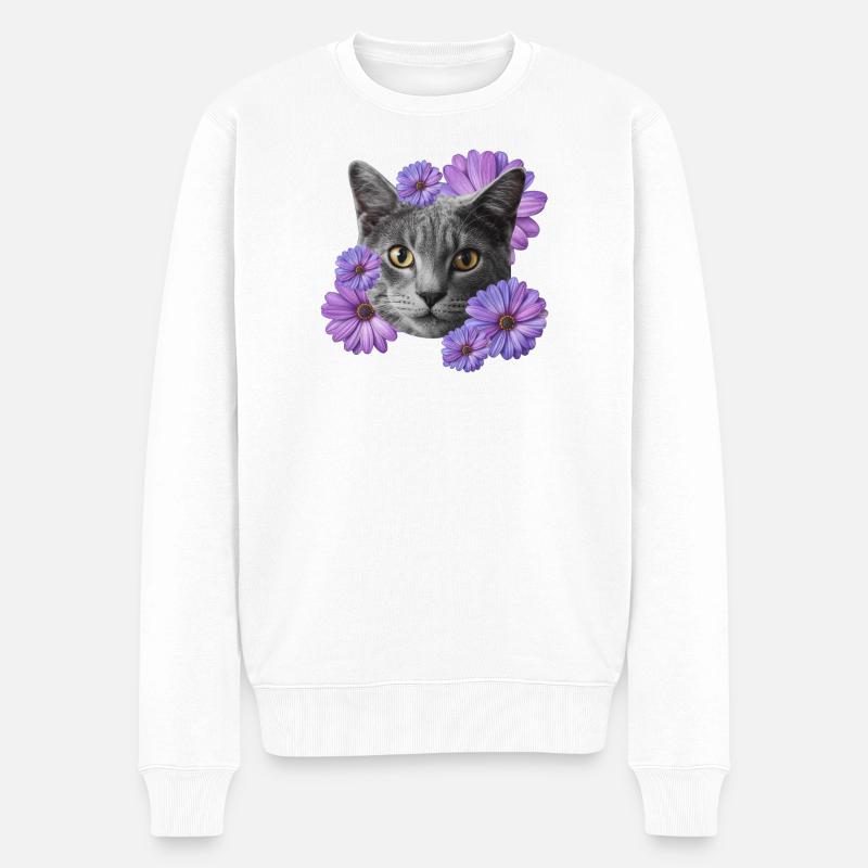 katze mit blumen - Männer Premium Bio Pullover - Weiß