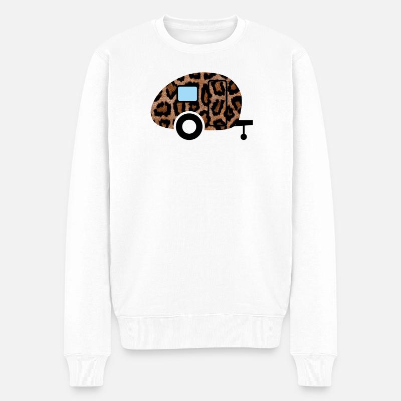 Wohnwagen Leopard Caravan Tierliebe Camping Retro - Männer Premium Bio Pullover - Weiß