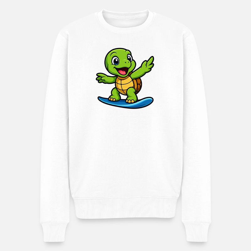 Coole Schildkröte Surfer Strand Pool Sommer Outfit - Männer Premium Bio Pullover - Weiß