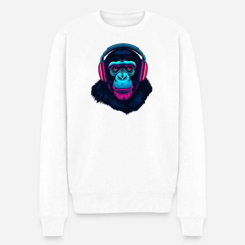 Monkey en tant que DJ - Pull Premium bio Homme - blanc