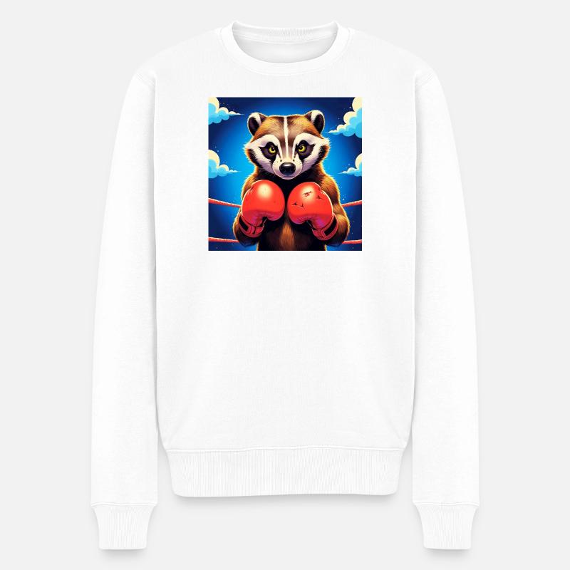 Boxen Waschbär Illustration - Männer Premium Bio Pullover - Weiß